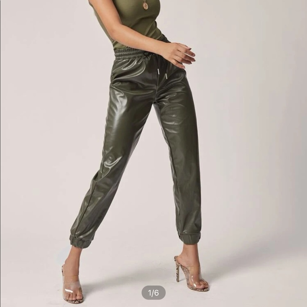 Green Leather Joggers